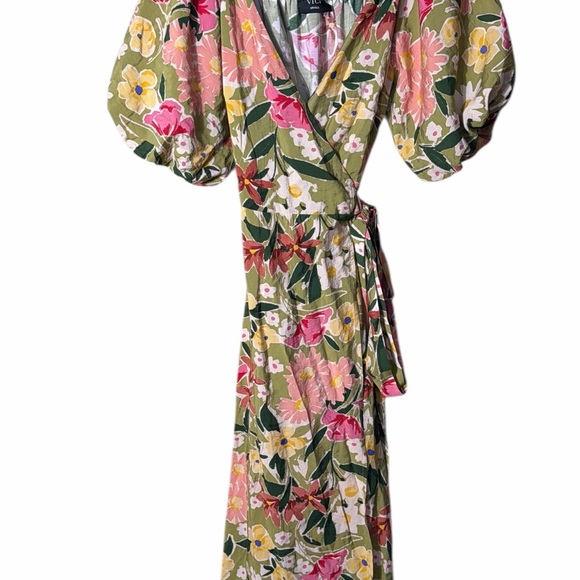Vici Floral Puff Sleeve Wrap Midi Dress Size Small - Picture 4 of 10